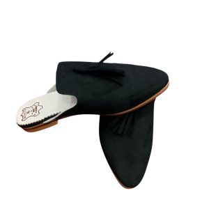 Women’s Black Leather Mules Handmade Pointed Toe Slip